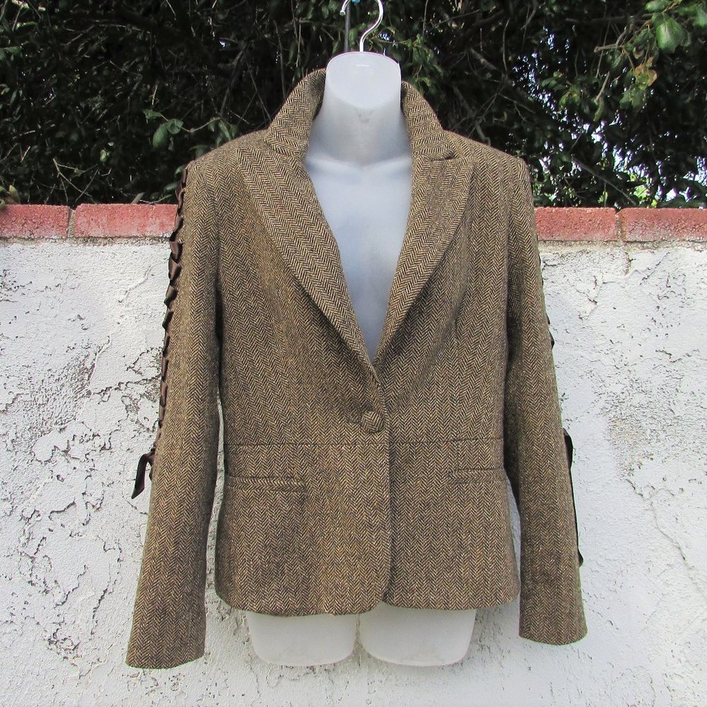 Serena Kay Paris herringbone ribbon sleeves blazer 42